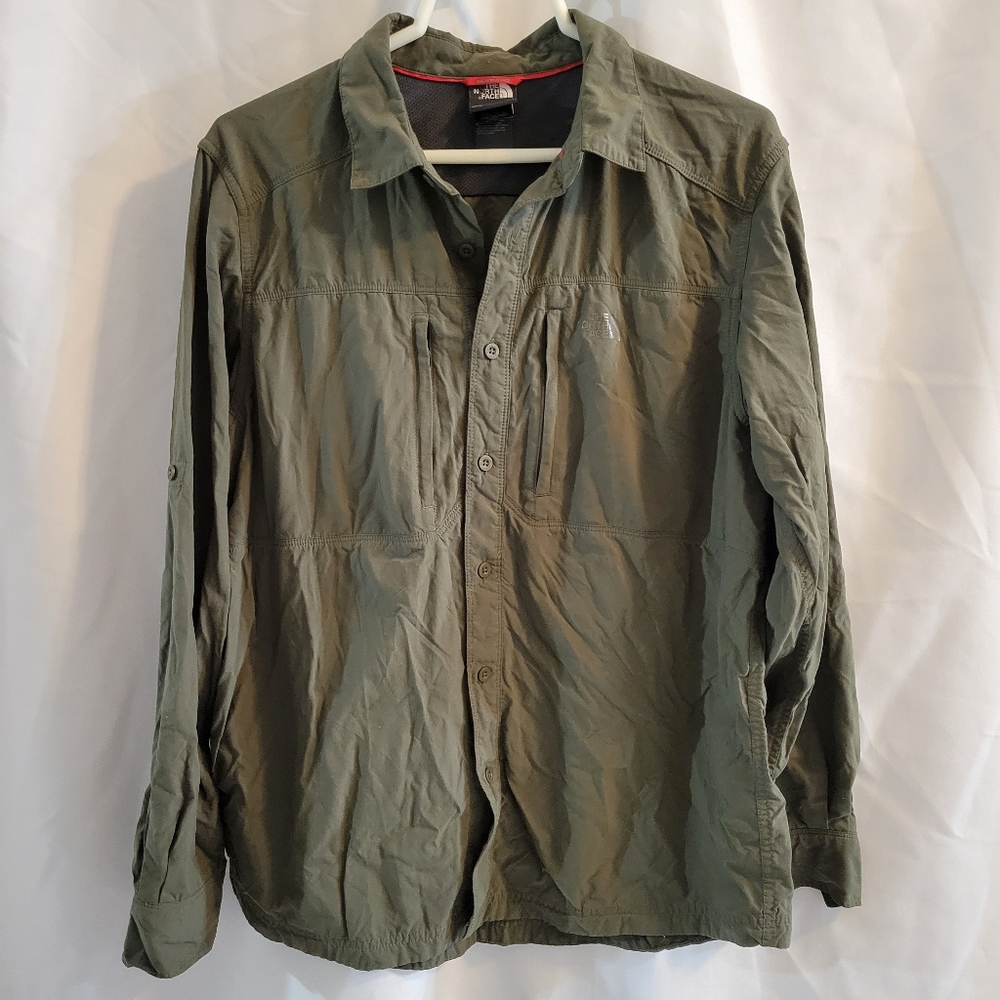 The North Face Mens Olive Green Long Sleeve Button Front Shirt Size L